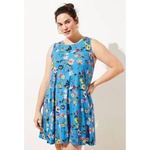LOFT Women's Blue Floral Sleeveless Swing Dress Rayon‎ Plus Size 16/18 NWT